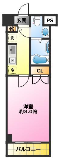 東急東横線 元住吉駅 徒歩1分 6階建 築25年(1K/4階)の間取り写真
