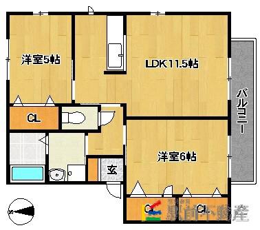 ヴィラ朱雀B(2LDK/2階)の間取り写真