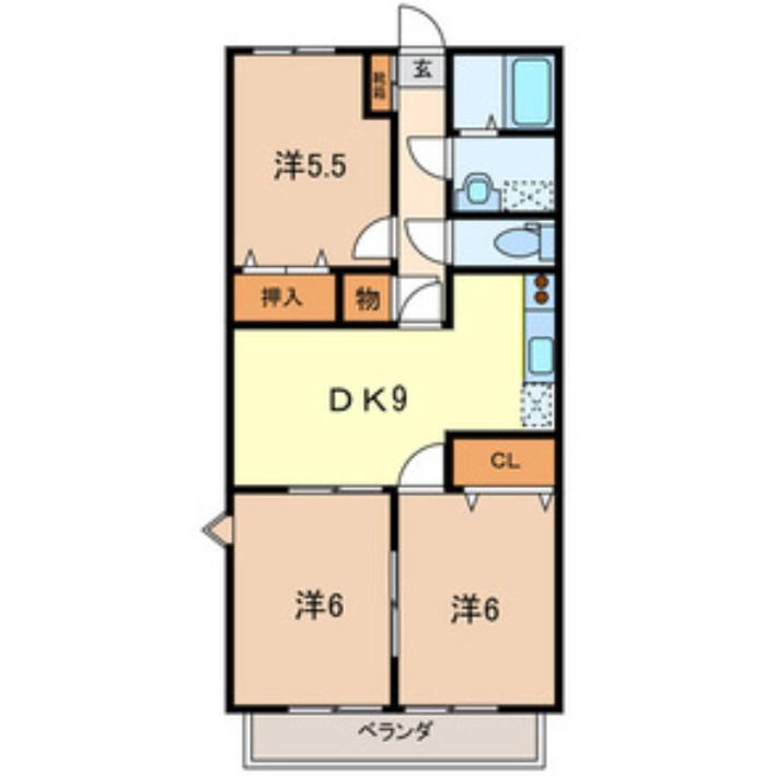 ロックヒルズ A棟(3DK/2階)の間取り写真