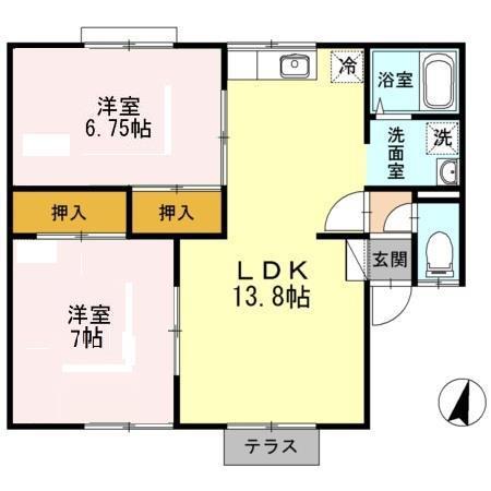 ルグラン小田前 A(2LDK/2階)の間取り写真