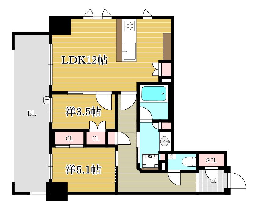 ブラントン薬院(2LDK/12階)の間取り写真