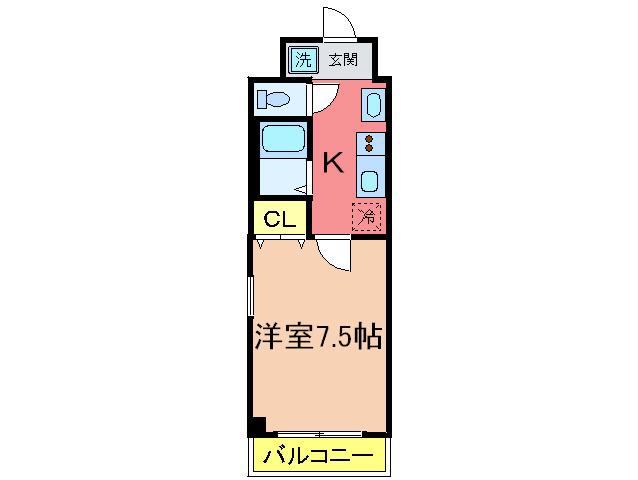 ラピッド元町(1K/4階)の間取り写真