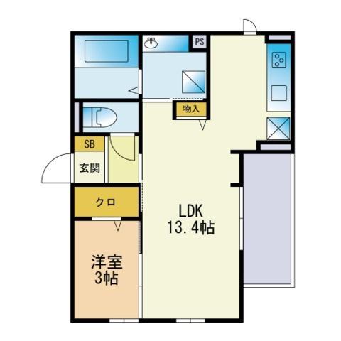 フェリオ箱崎駅前(1LDK/1階)の間取り写真