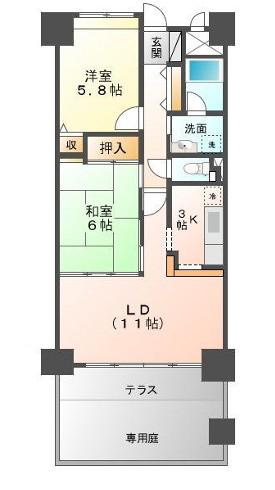 ライオンズマンション姫路東今宿(2LDK/1階)の間取り写真