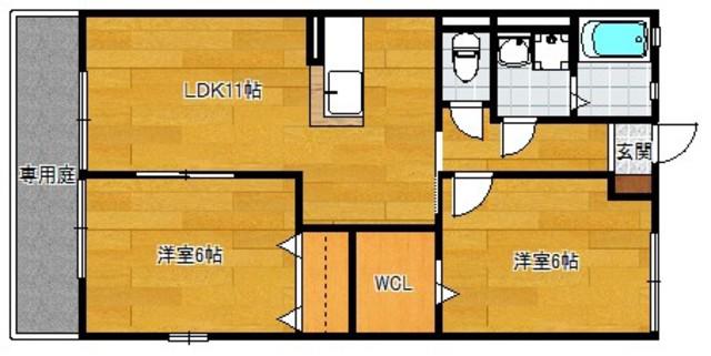 ベローナA棟(2LDK/1階)の間取り写真
