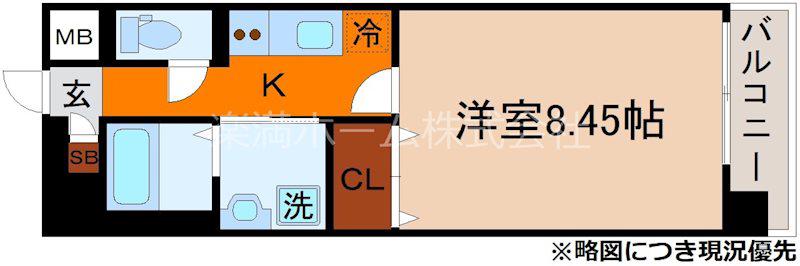 ビエラコート二条(1K/8階)の間取り写真