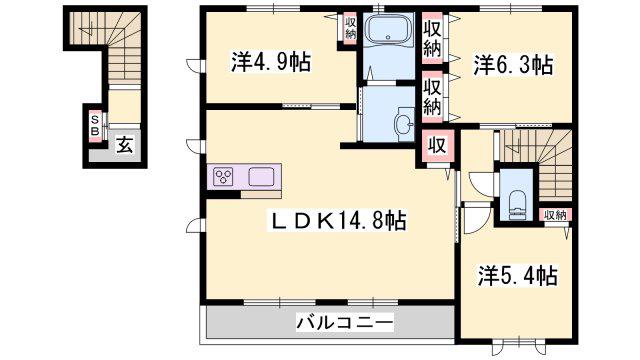 カンパーニュ(3LDK/2階)の間取り写真