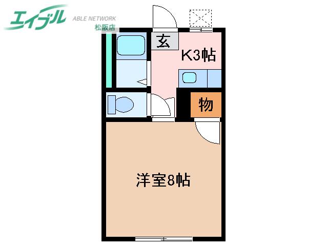 ヒルトップ中西(1K/3階)の間取り写真