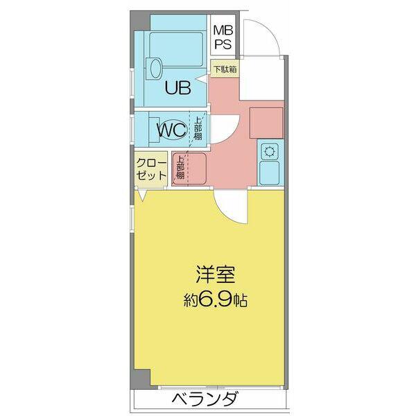 地下鉄東山線 池下駅 徒歩1分 4階建 築20年(1K/2階)の間取り写真