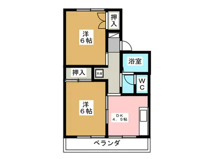 セジュール塚田B(2K/2階)の間取り写真