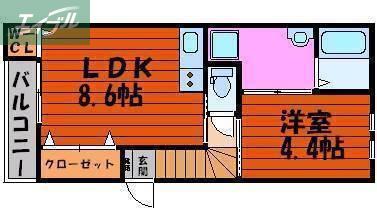アムール雅(1LDK/2階)の間取り写真