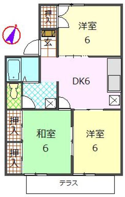 パークハイツ芹澤B(3DK/1階)の間取り写真