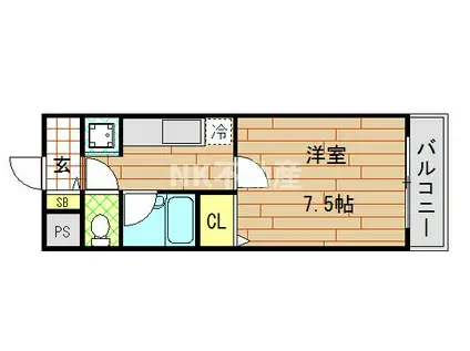 カデンツァK(1K/1階)の間取り写真