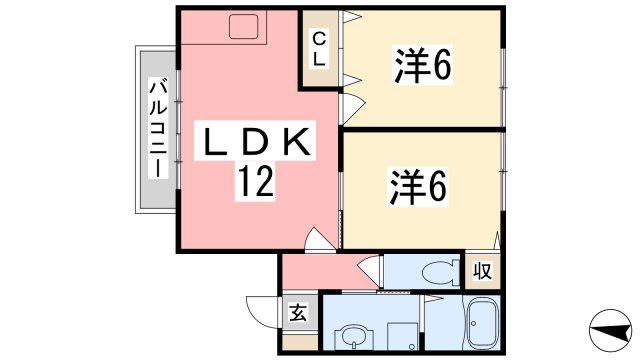 クラスティーナ(2LDK/2階)の間取り写真