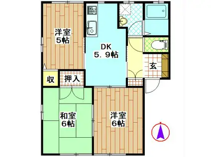 クレストコーポ(3DK/1階)の間取り写真