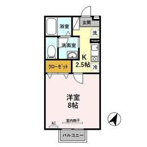 ルミエールB(1K/2階)の間取り写真