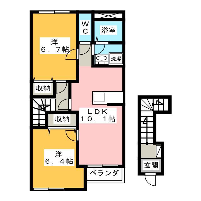 プライズ1(2LDK/2階)の間取り写真