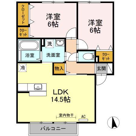 ラカンパーニュB(2LDK/2階)の間取り写真
