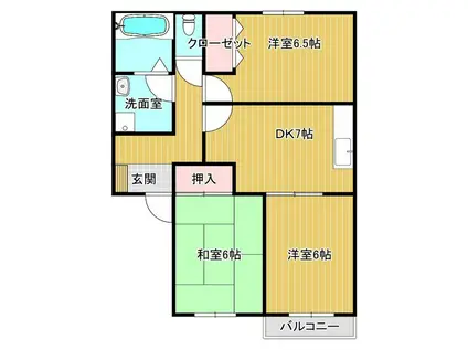 ヴィラソレイユ・陵南II B棟(3DK/2階)の間取り写真