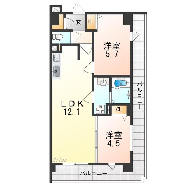 プレステージ12番館(2LDK/5階)の間取り写真