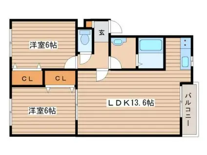 カーサ西町(2LDK/1階)の間取り写真