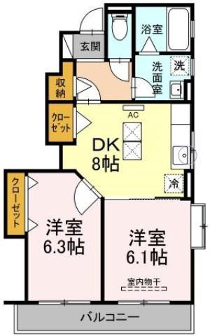 ハイツ曙III(2DK/1階)の間取り写真