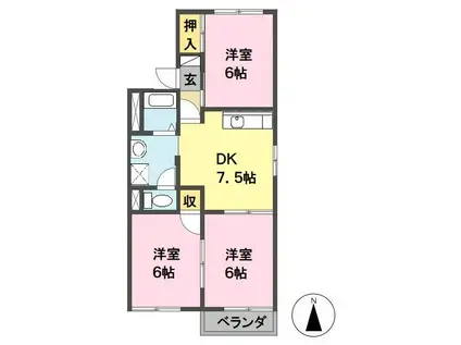 ポピーハイツD(3DK/2階)の間取り写真