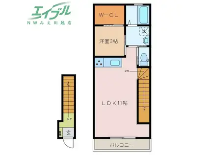 ラトゥール川越(1LDK/2階)の間取り写真