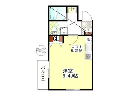 ブレイブコート(ワンルーム/2階)の間取り写真