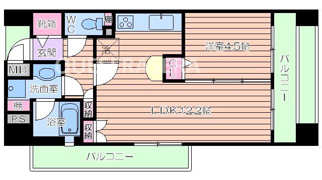 クラウンハイム上町台セントラルラ・カーサ(1LDK/7階)の間取り写真