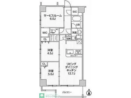 ツインズ国立II(2SLDK/4階)の間取り写真