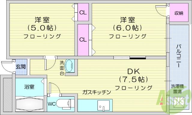 ハミングパークB3(2DK/2階)の間取り写真
