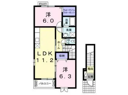 ラシュレ(2LDK/2階)の間取り写真