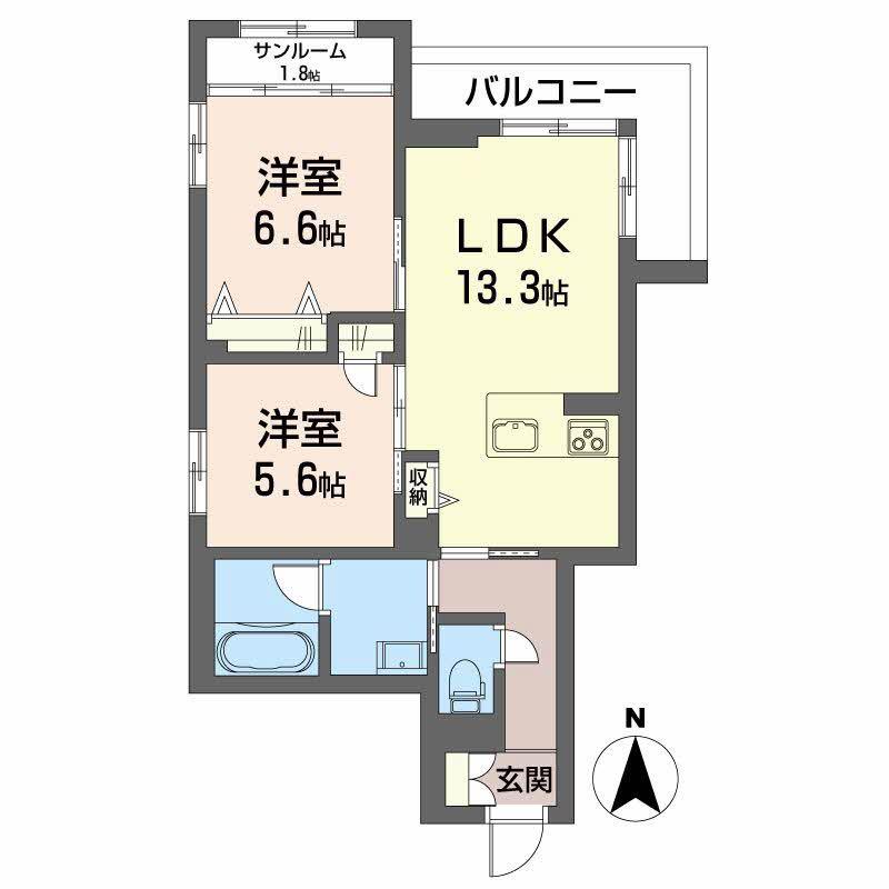 ウィステリア蜷川(2LDK/1階)の間取り写真