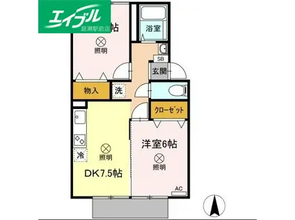 ファミール桃の郷B棟(2DK/1階)の間取り写真