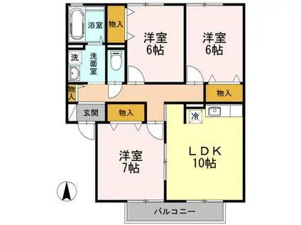 シャルムタウン開成C(3LDK/2階)の間取り写真