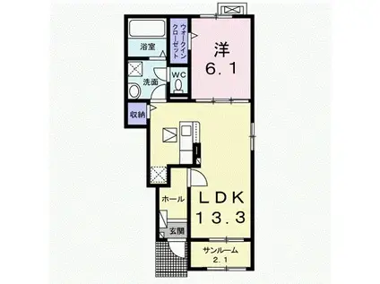 ホップV B(1LDK/1階)の間取り写真
