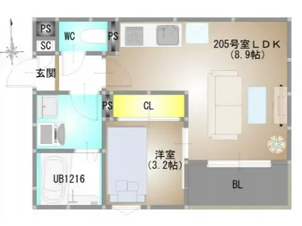 REGALEST 下伊福本町IV(1LDK/2階)の間取り写真