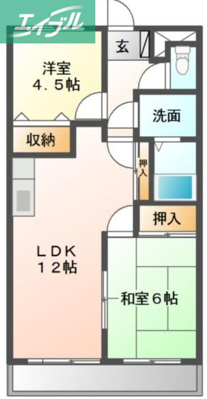 ルトゥール(2LDK/3階)の間取り写真