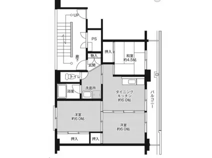 ビレッジハウスしわ中央2号棟(3DK/4階)の間取り写真