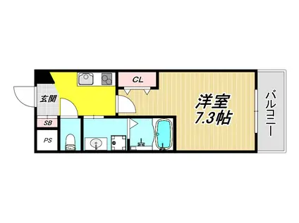 ジェンシア塚口(1K/3階)の間取り写真