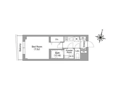 コンフォリア・リヴ目黒碑文谷(1K/3階)の間取り写真