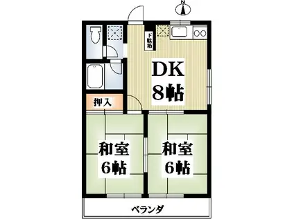 ハピネス桂(2DK/2階)の間取り写真