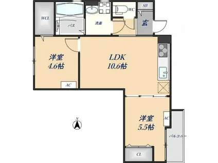 クリエオーレ荒本II(2LDK/1階)の間取り写真