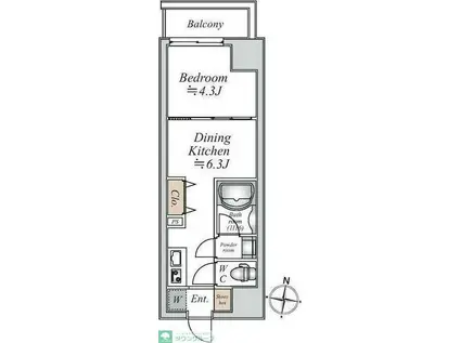 グランカーサ大島(1DK/2階)の間取り写真