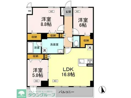 カスタリア西船橋II(3LDK/5階)の間取り写真
