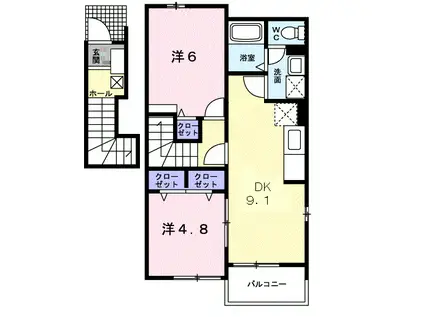 ラフィネA(2DK/2階)の間取り写真