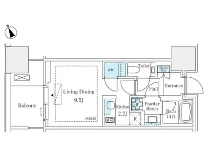 麻布台ヒルズレジデンスB(ワンルーム/10階)の間取り写真