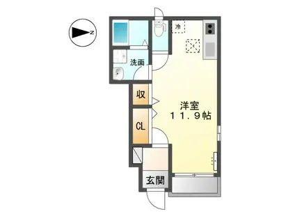 カルマ城北(1K/1階)の間取り写真