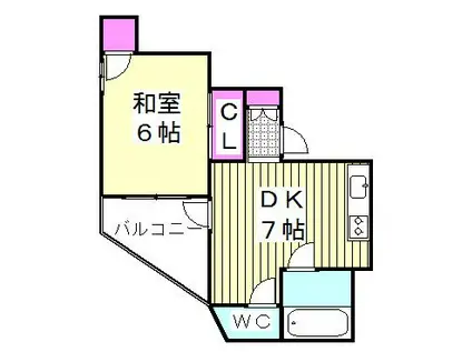 ヴィラ宮岡(1DK/6階)の間取り写真